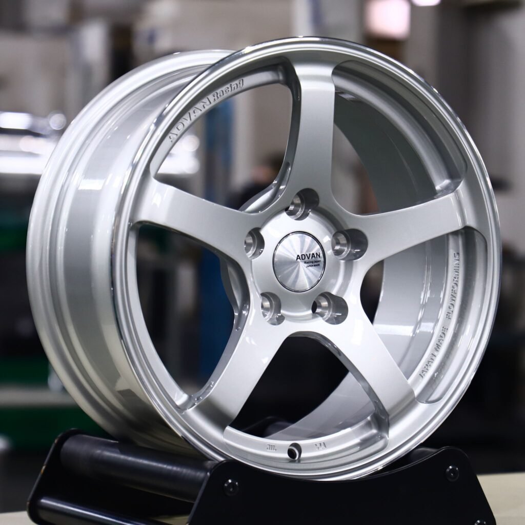 Toyota GR86 wheels – Advan Racing Matte Silver 5-Spoke, angled view
