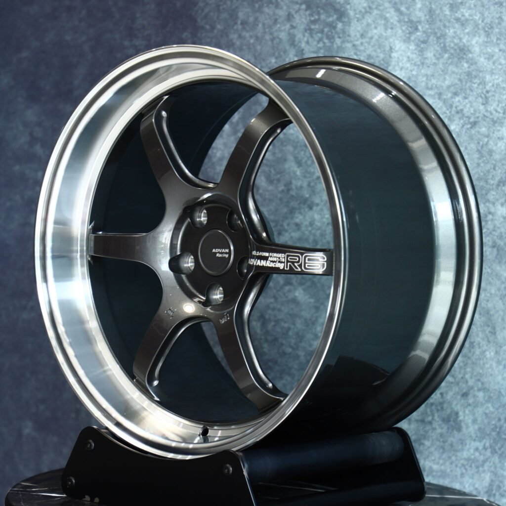 5x114.3 wheels – Advan Racing Matte Silver 6-Spoke Deep Lip, side view