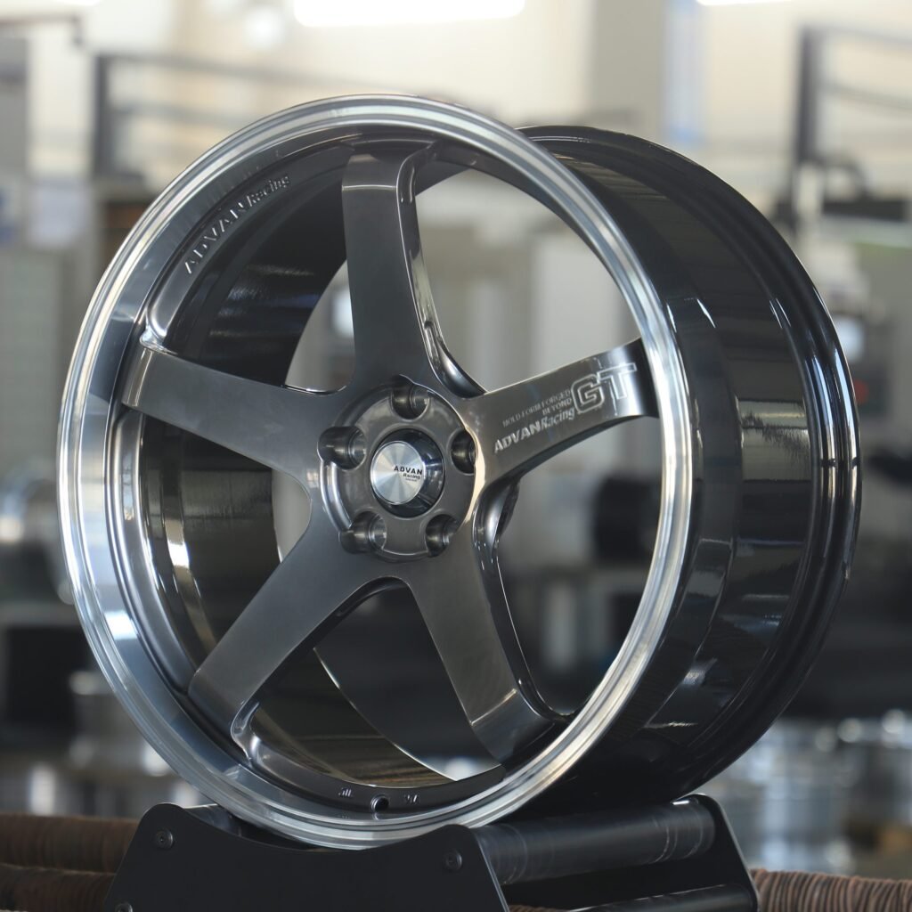 5x100 wheels – Metallic Gray 5-Spoke Deep Lip (Advan Racing GT-Style), side view