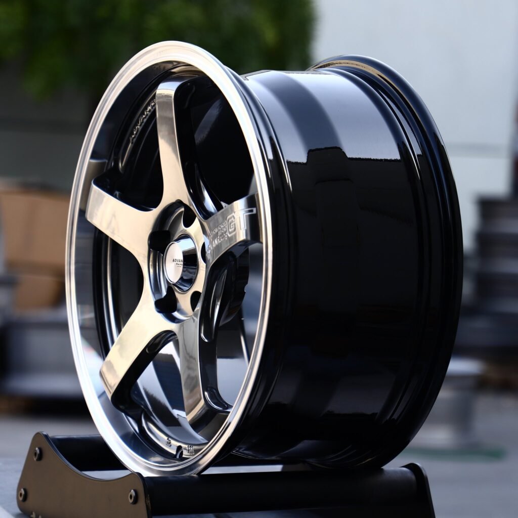 5x100 wheels – Metallic Gray 5-Spoke Deep Lip (Advan Racing GT-Style), side view