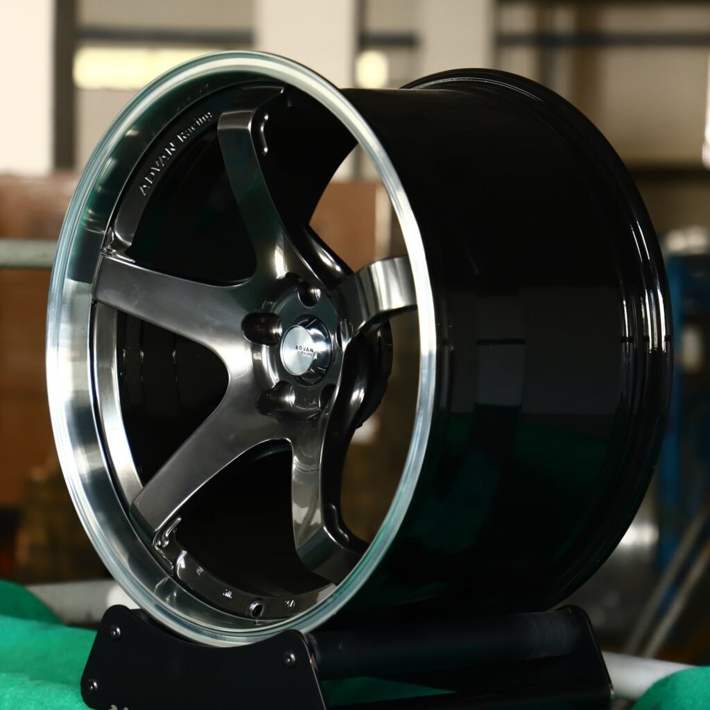 5x100 wheels – Metallic Gray 5-Spoke Extra Deep Lip Deep Lip (Advan Racing GT-Style), side view