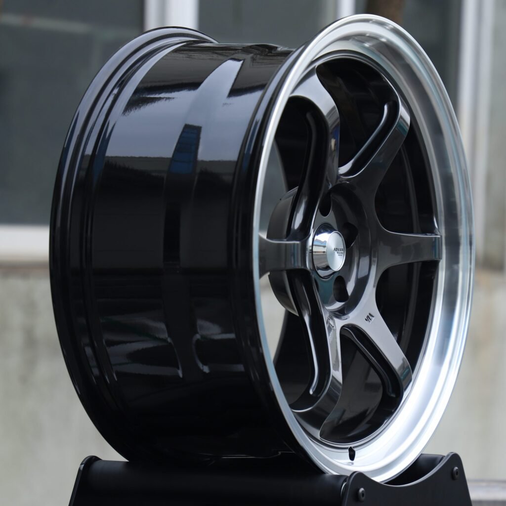 Subaru WRX wheels – Advan Racing Metallic Gray 6-Spoke Deep Lip, lip and barrel detail