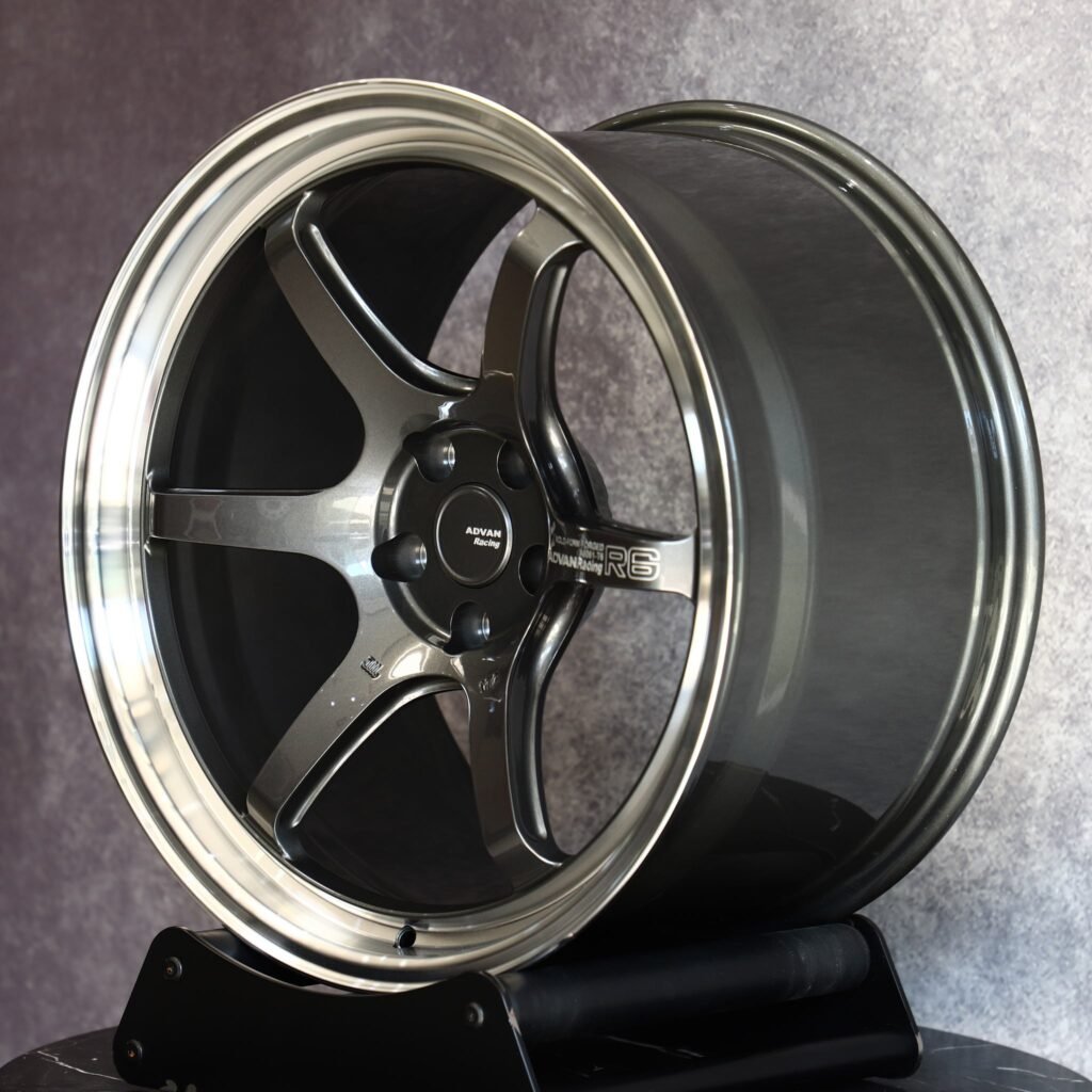 5x114.3 wheels – Advan Racing Metallic Gray 6-Spoke Deep Lip, side view