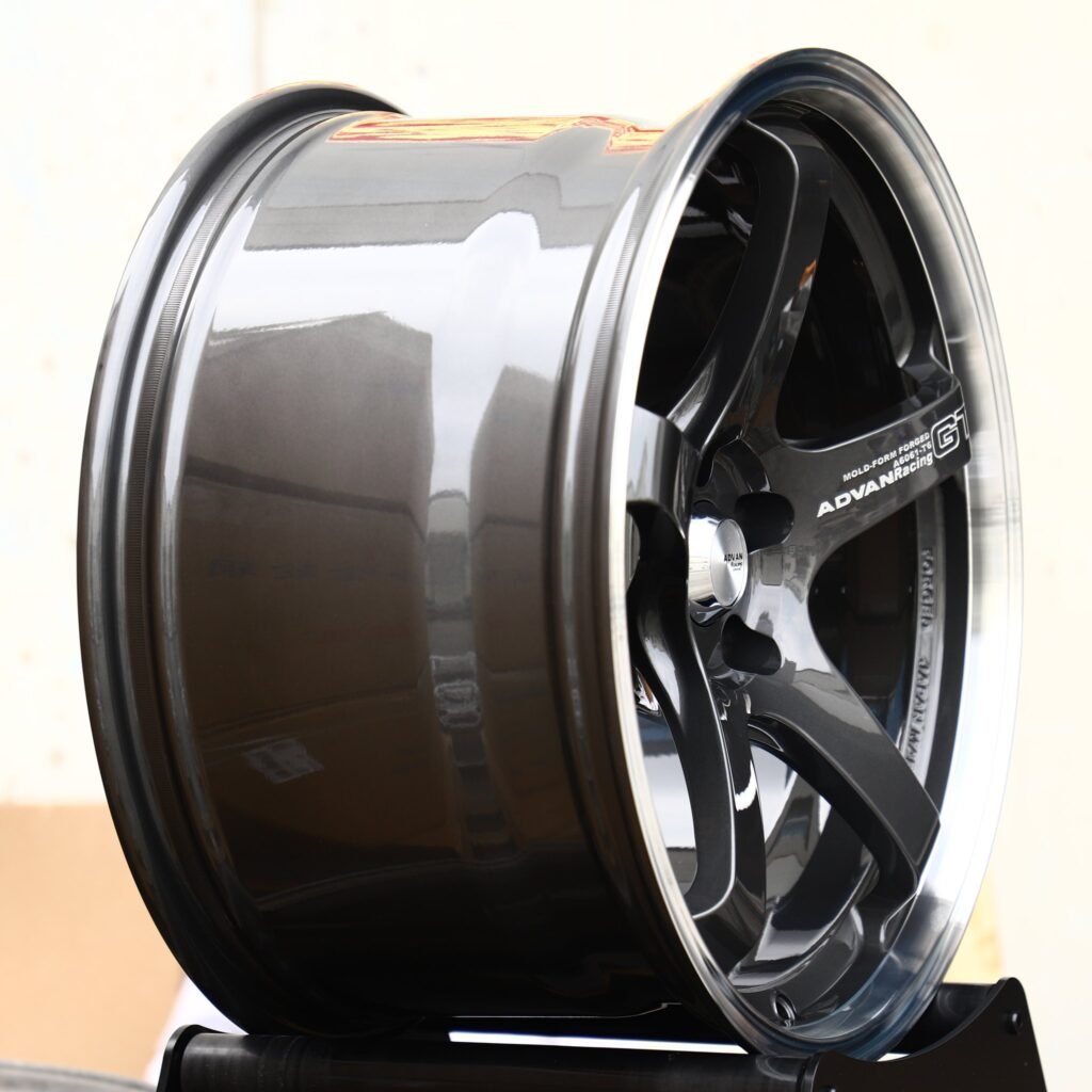 5x130 wheels – Gloss Black 5-Spoke Machined Deep Lip (Advan Racing-Style), side view