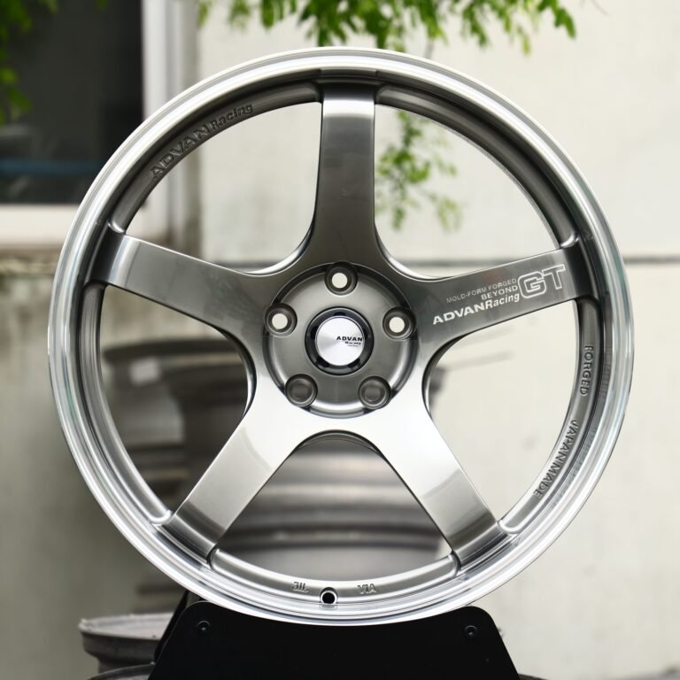 Porsche 911 wheels – Gunmetal 5-Spoke Polished Deep Lip (Advan Racing-Style), front view