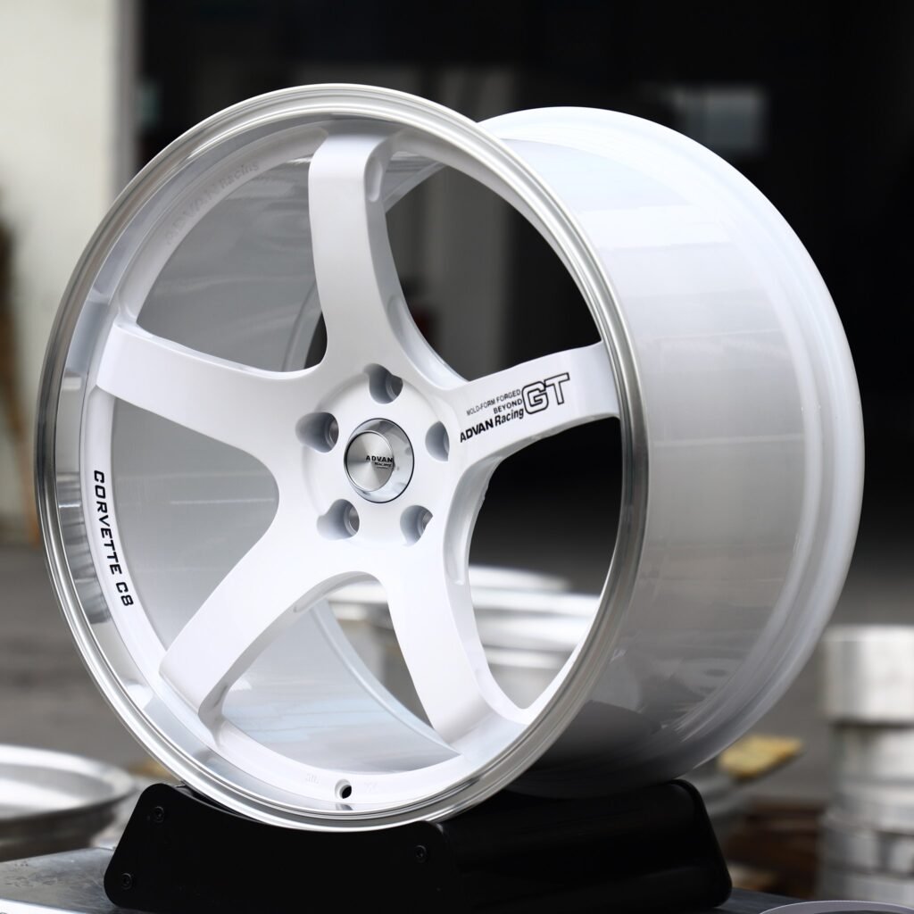BMW M3 wheels – Silver 5-Spoke (Advan Racing-Style), angled view