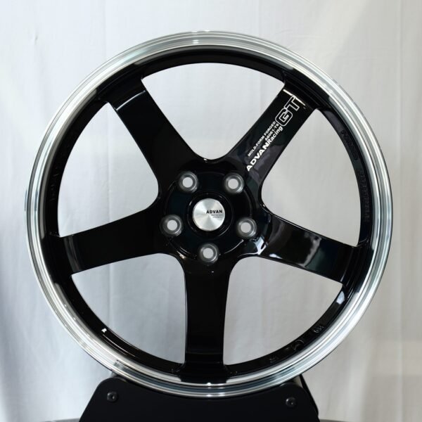 Advan-Style Gloss Black 5-Spoke Polished-Lip Forged Wheels – Honda S2000 / Toyota GR86, front view