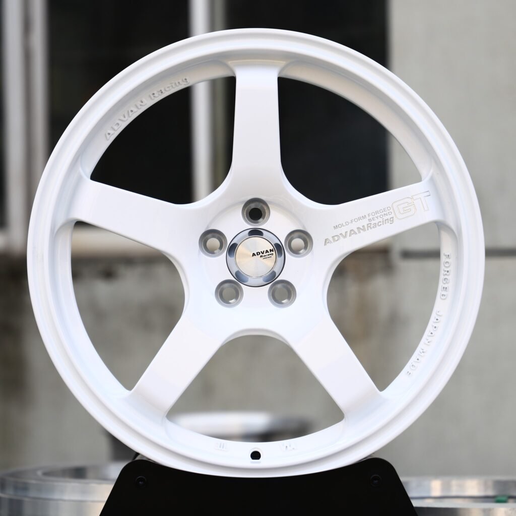 Porsche 911 wheels – Gloss White 5-Spoke (Advan-Style), front view