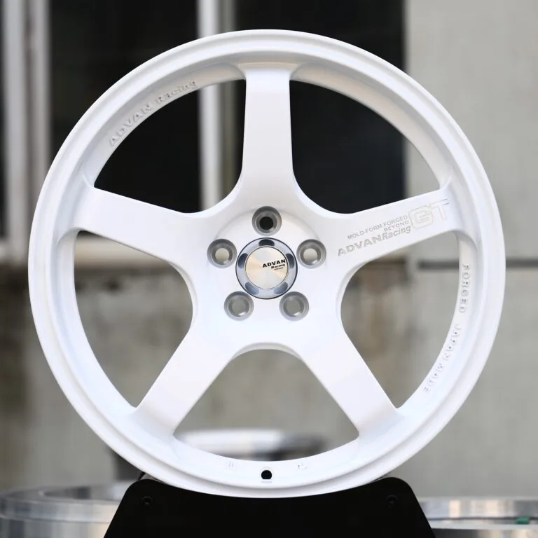 Advan-Style Gloss White 5-Spoke Forged Wheels – Porsche 911 / M3, front view
