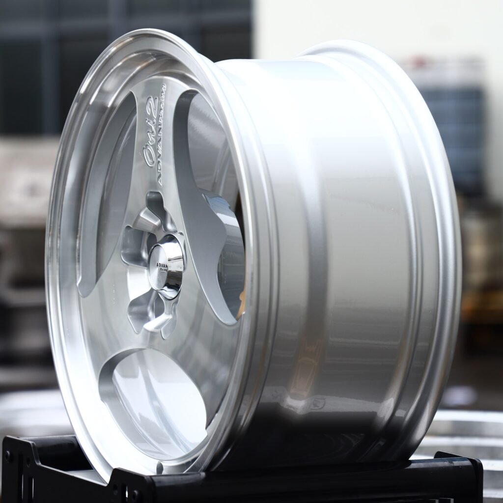 5x130 wheels – Matte Silver 3-Spoke (Advan-Style), side view