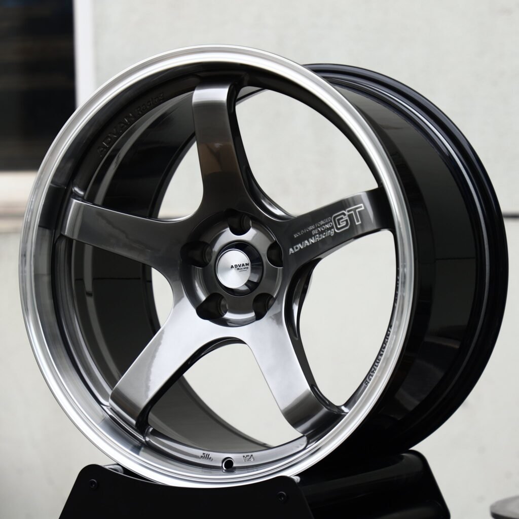 BMW M3 wheels – Metallic Gray 5-Spoke (Advan-Style), angled view