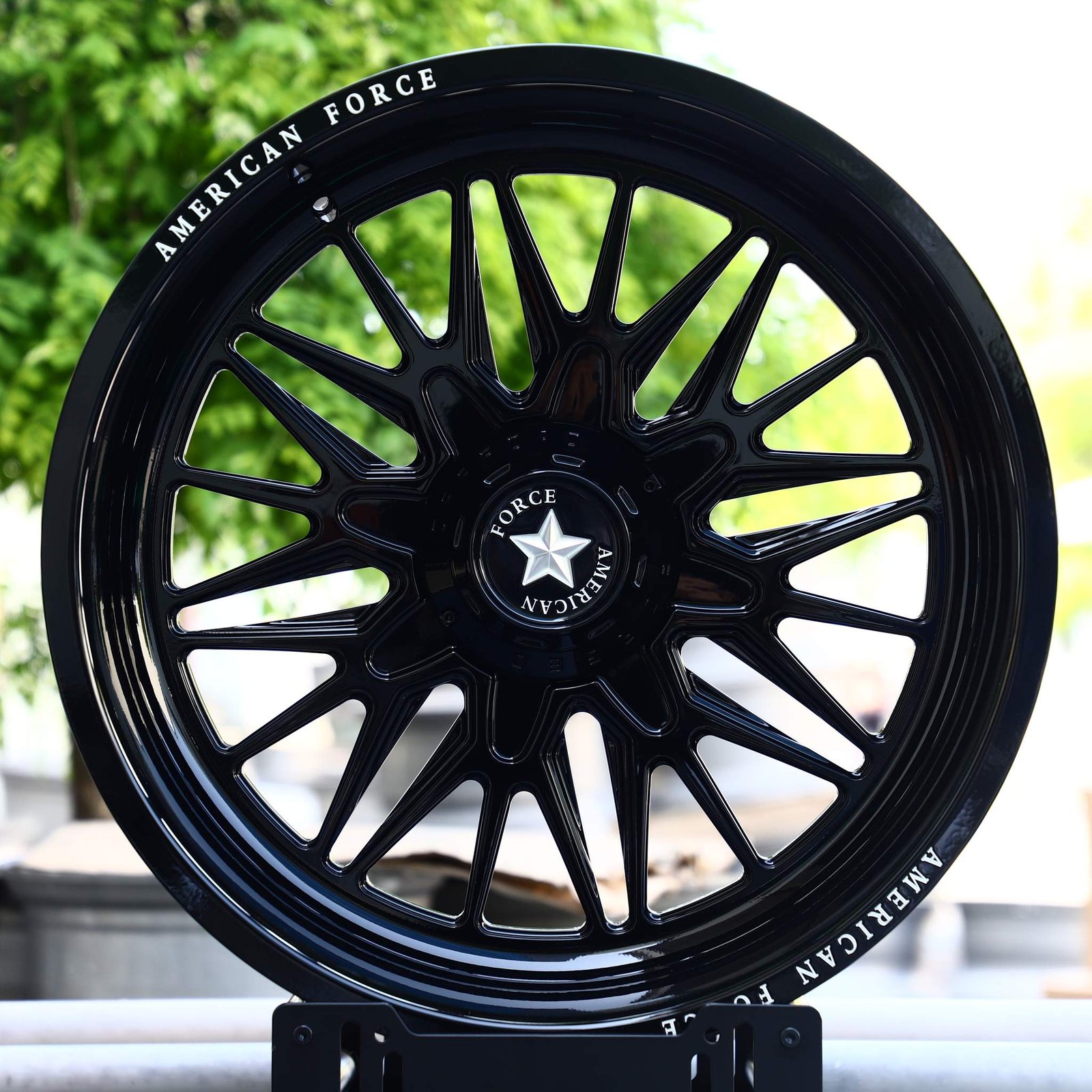 Jeep Wrangler wheels – Gloss Black Mesh Multi-Spoke (American Force-Style), front view