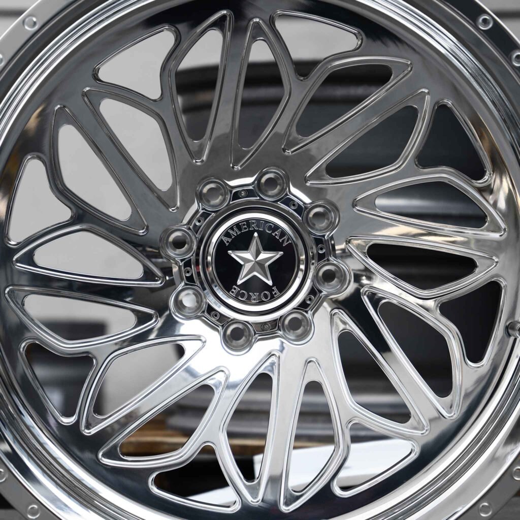 Chevrolet Silverado 2500HD wheels – Mirror Polished H-Type 12-Spoke (American Force-Style), angled view