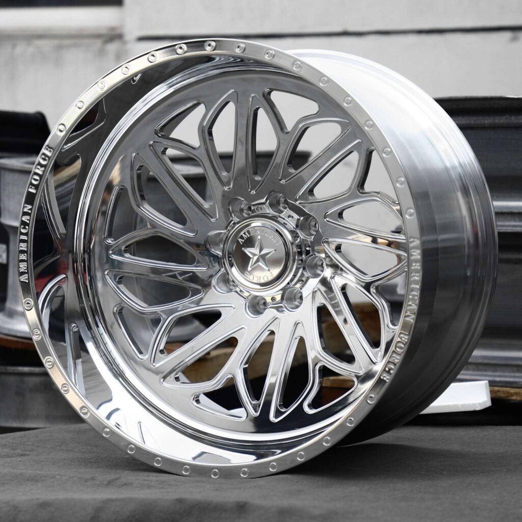 8x170 wheels – Mirror Polished H-Type 12-Spoke (American Force-Style), side view