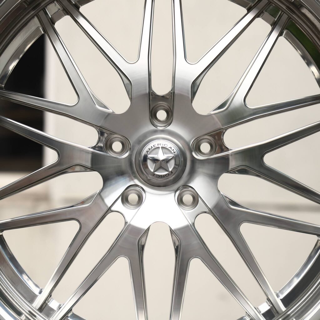 Toyota Tacoma wheels – Mirror Polished Mesh Multi-Spoke (American Force-Style), lip and barrel detail
