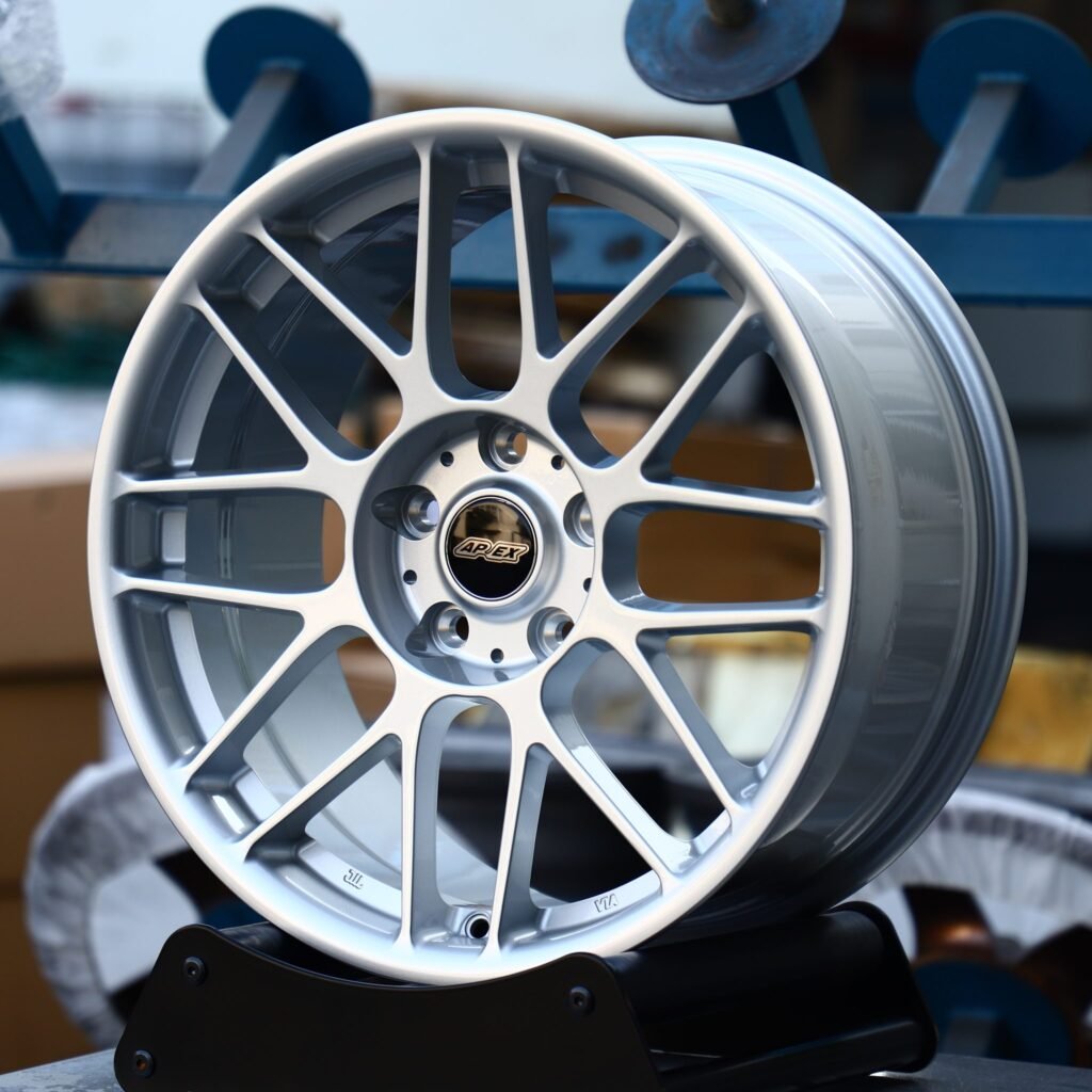 BMW 3 Series F30 wheels – ARC Matte Silver Custom (APEX ARC-8-Style), angled view