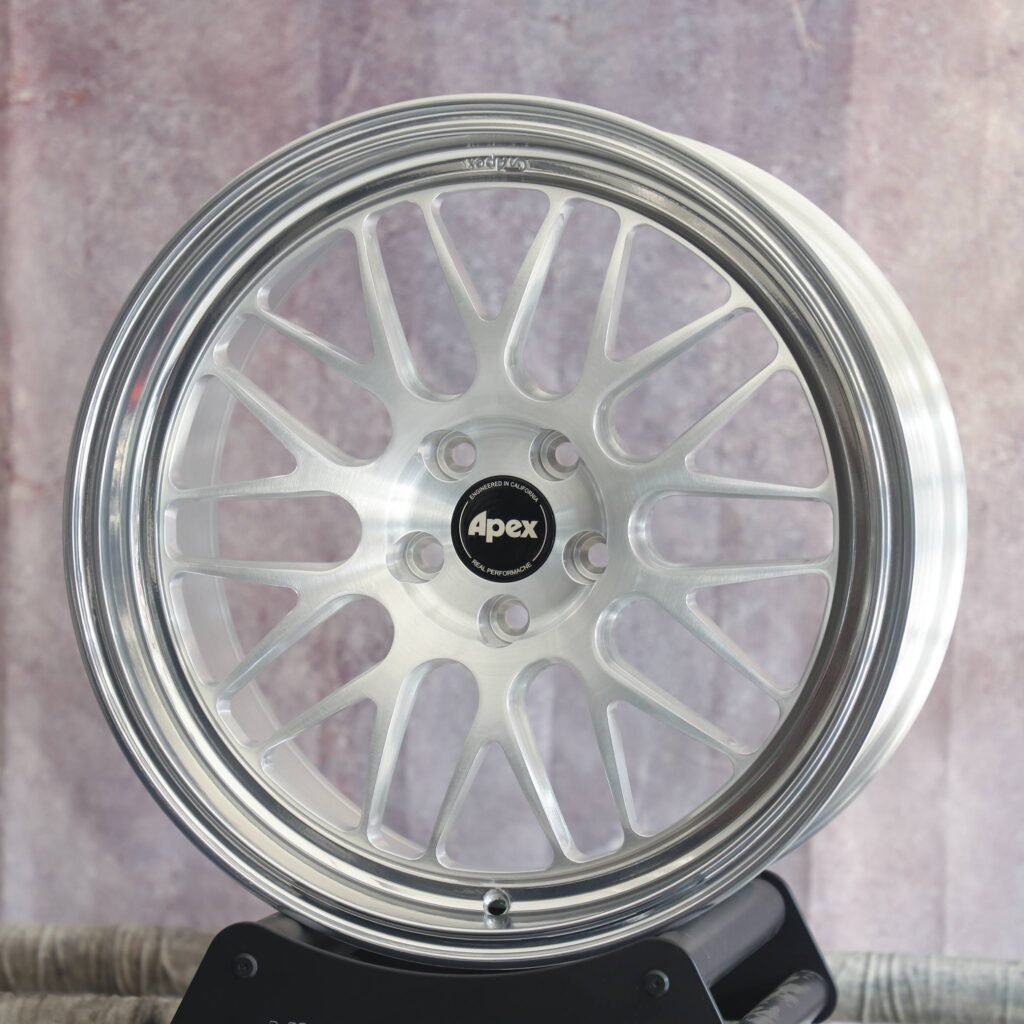 Porsche 911 wheels – Bright Silver 10 Y-Spoke Deep Lip (APEX ML-10RT-Style), angled view