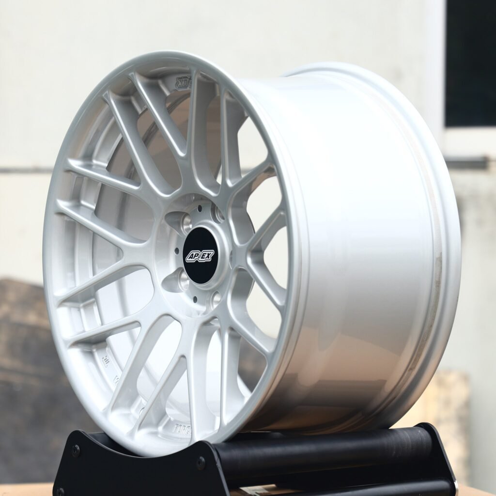 5x120 wheels – Bright Silver 8 Y-Spoke (APEX EC-7-Style), side view