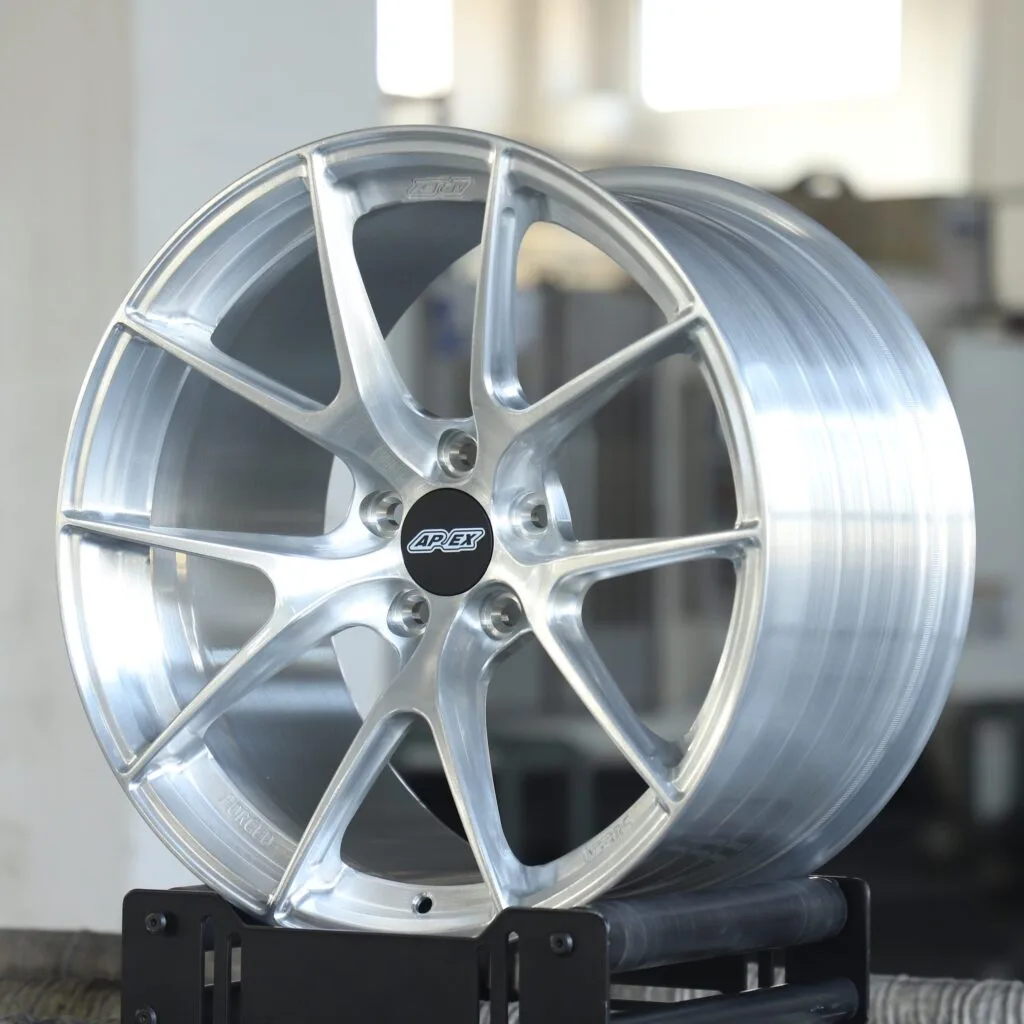 5x100 wheels – Brushed Silver 5-Spoke (APEX VS-5RS-Style), side view