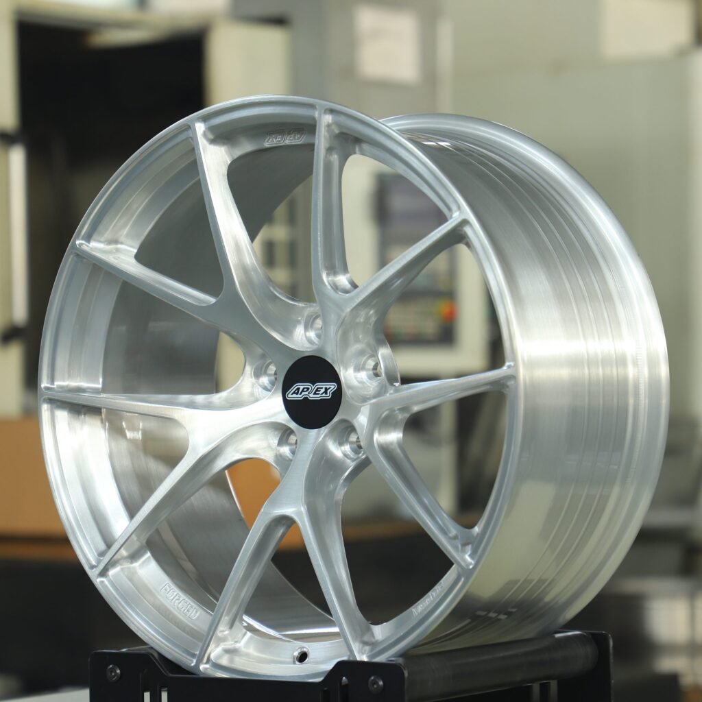 5x100 wheels – Brushed Silver 5 Y-Spoke (APEX VS-5RS-Style), side view