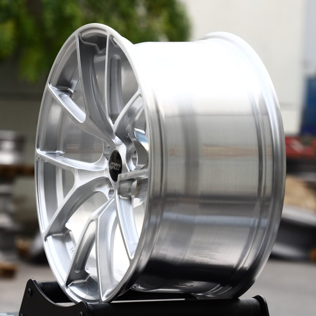 5x100 wheels – Brushed Silver 5 Y-Spoke (APEX VS-5RS-Style), side view