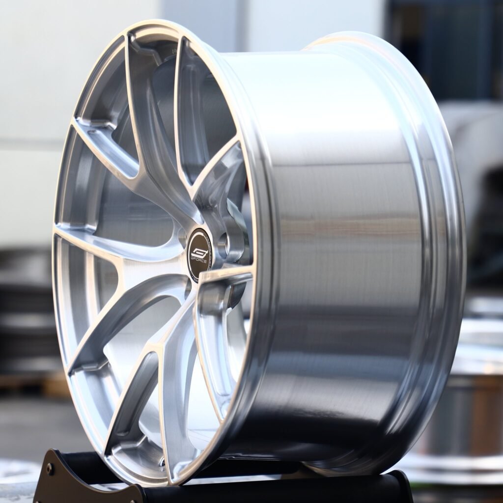 5x100 wheels – Brushed Silver 5 Y-Spoke (APEX VS-5RS-Style), side view
