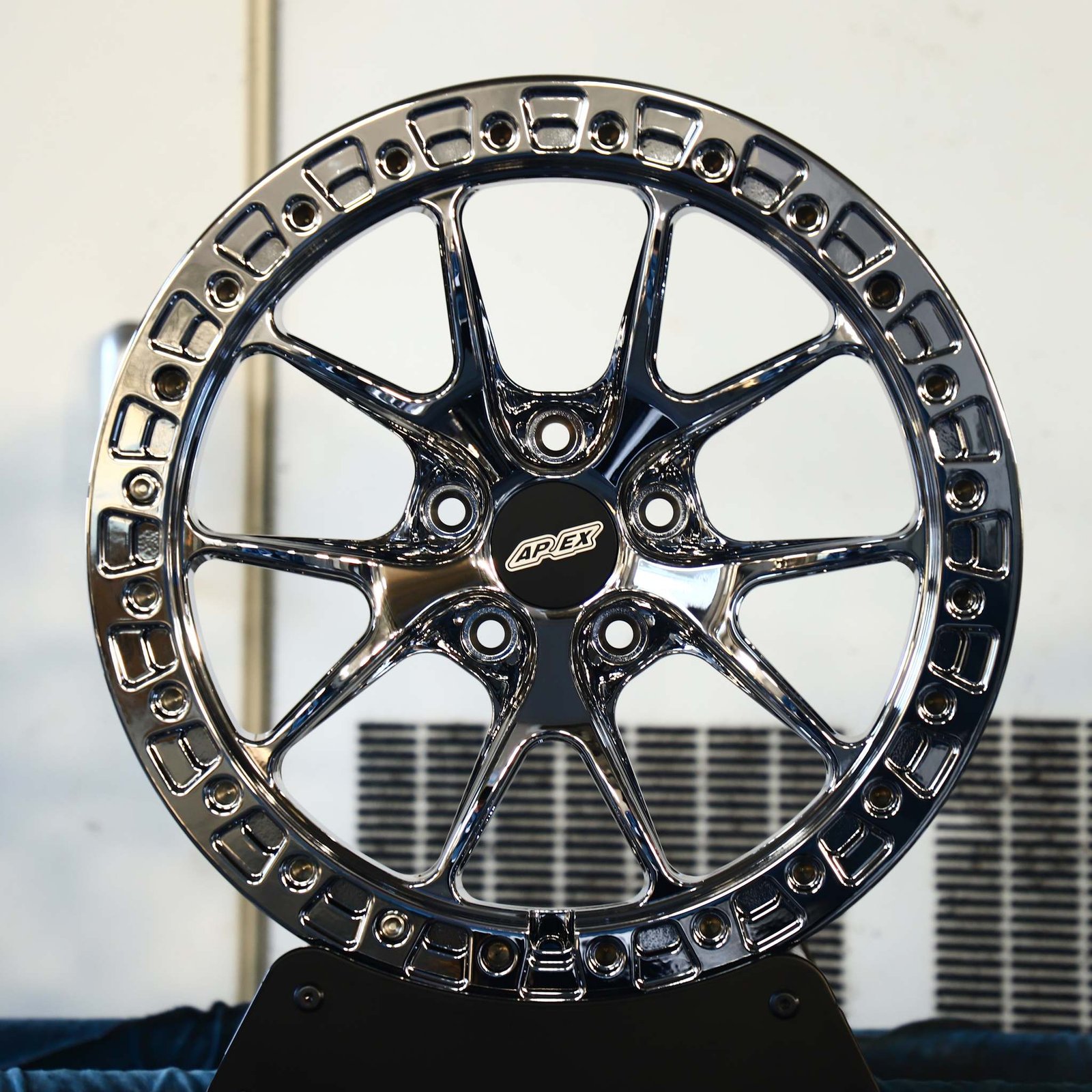 BMW M3 F80 wheels – APEX Chrome Custom Beadlock, front view
