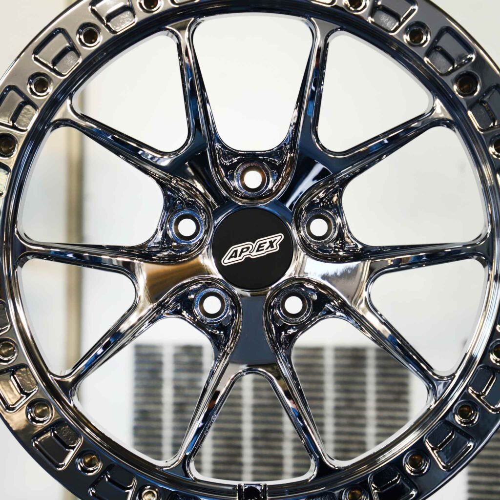 BMW M4 F82 wheels – APEX Chrome Custom Beadlock, lip and barrel detail