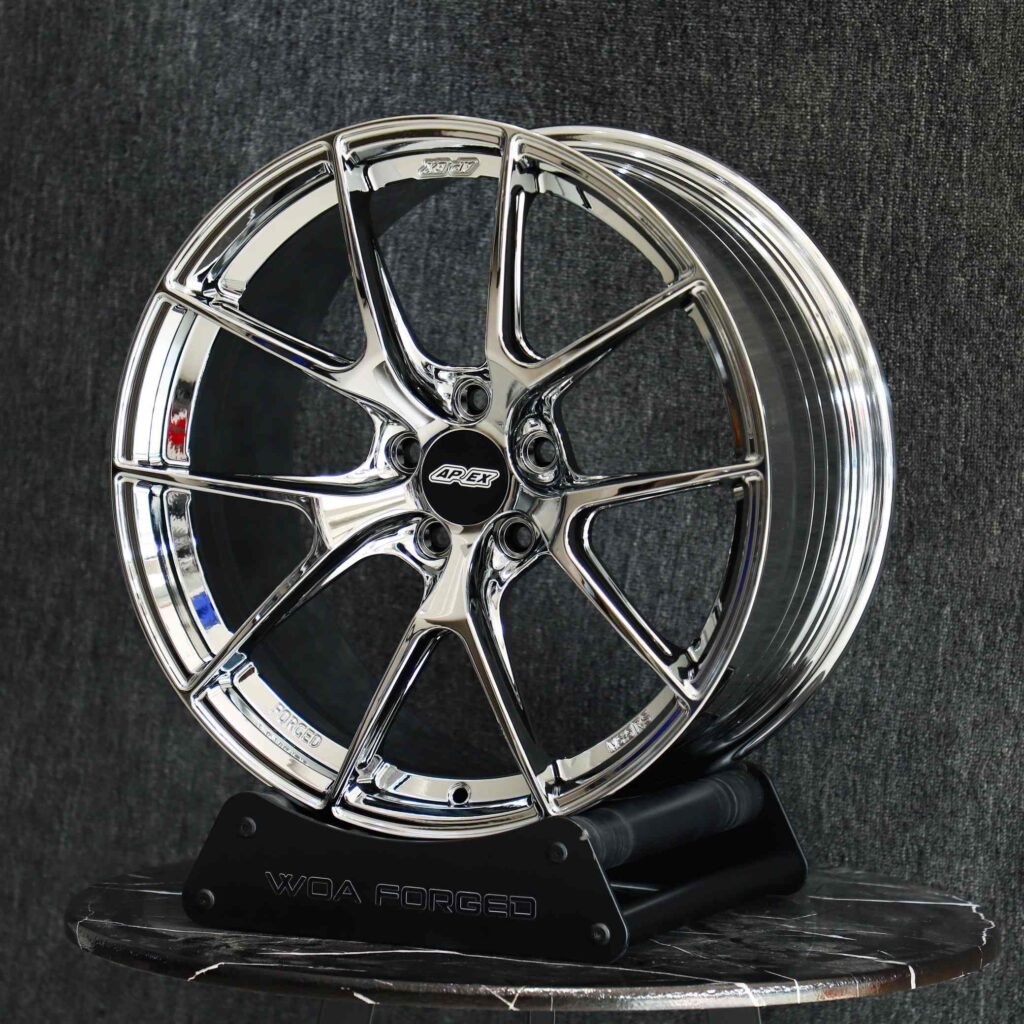 BMW M4 F82 wheels – Chrome Silver 5 Y-Spoke (APEX EC-7-Style), lip and barrel detail