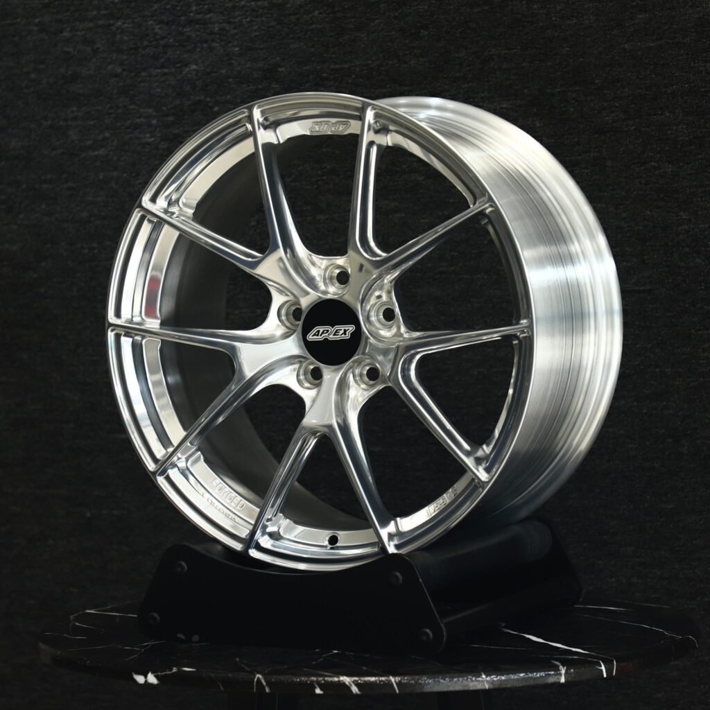 5x100 wheels – 5 Y-Spoke Mirror Polished (APEX VS-5RS-Style), side view