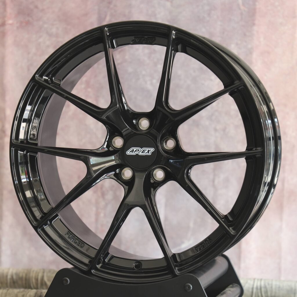 BMW 3 Series F30 wheels – Gloss Black 5 Y-Spoke (APEX VS-5RS-Style), angled view