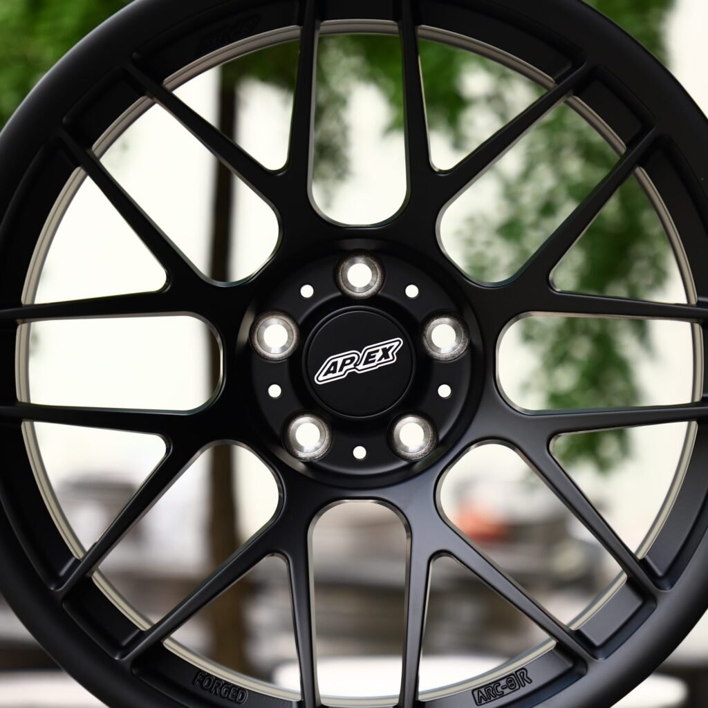 BMW M4 F82 wheels – Gloss Black 8 Y-Spoke (APEX ARC-8-Style), lip and barrel detail