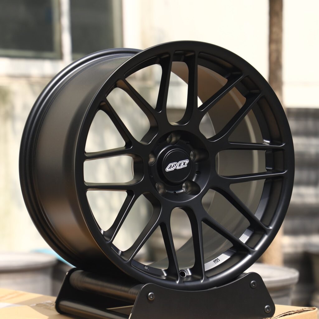 BMW 3 Series F30 wheels – Gloss Black 8 Y-Spoke (APEX ARC-8-Style), angled view