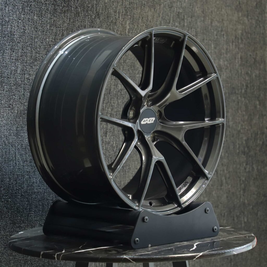 5x100 wheels – Gloss Black / Gunmetal 5 Y-Spoke (APEX VS-5RS-Style), side view