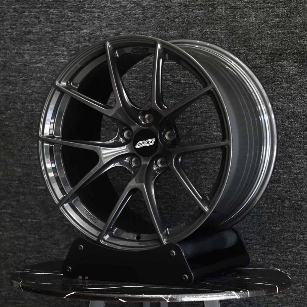 5x100 wheels – Gloss Black / Gunmetal / Gray 5 Y-Spoke (APEX VS-5RS-Style), side view