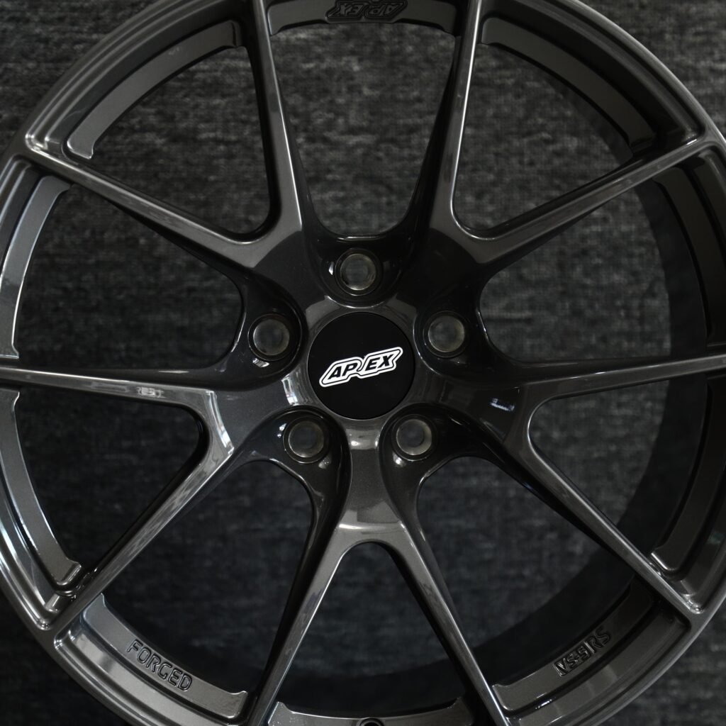 BMW M3 F80 wheels – Gloss Black / Gunmetal / Gray 5 Y-Spoke (APEX VS-5RS-Style), lip and barrel detail