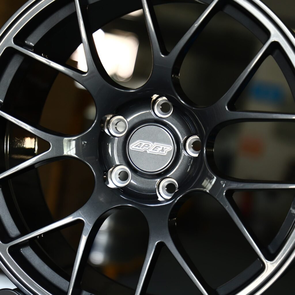 BMW M4 F82 wheels – Gloss Black / Gunmetal / Gray 7 Y-Spoke (APEX EC-7-Style), lip and barrel detail