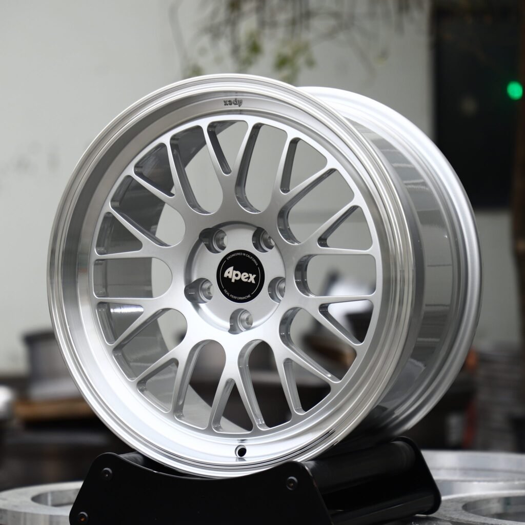 Porsche 911 wheels – Matte Silver 10 Y-Spoke Deep Lip (APEX ML-10RT-Style), angled view