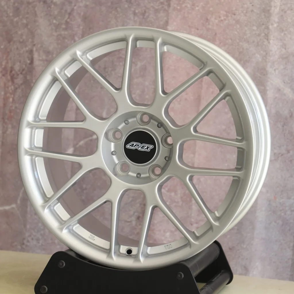 BMW 3 Series F30 wheels – Matte Silver 8 Y-Spoke (APEX ARC-8-Style), angled view