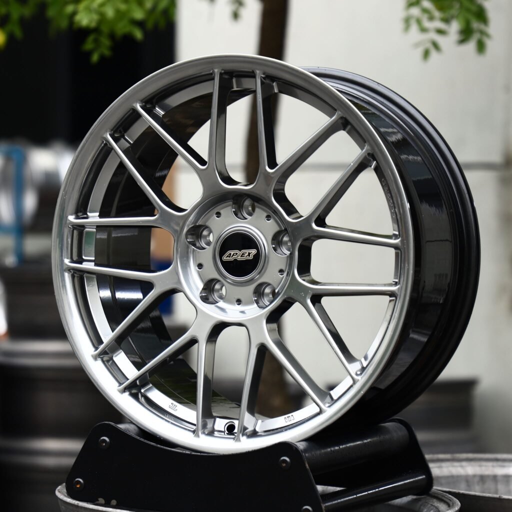 BMW 3 Series F30 wheels – Metallic Gray Custom (APEX ARC-8-Style), angled view