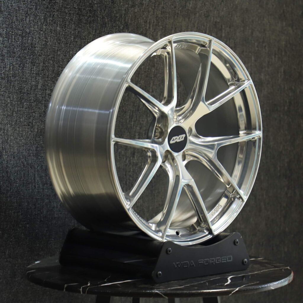 5x100 wheels – Polished Silver 5 Y-Spoke (APEX VS-5RS-Style), side view