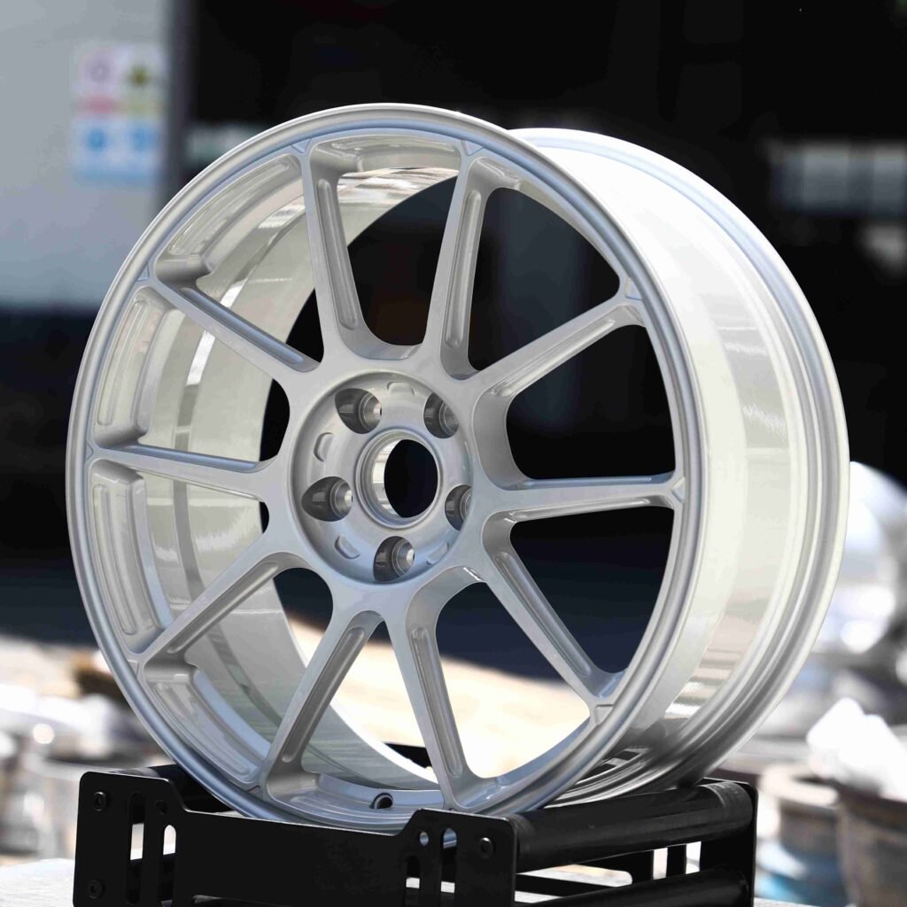 BMW 3 Series F30 wheels – Matte Silver 10-Spoke (APEX SM-10RE-Style), angled view