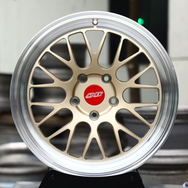 Porsche 911 wheels – Gold Mesh Polished Lip (APEX-Style), front view