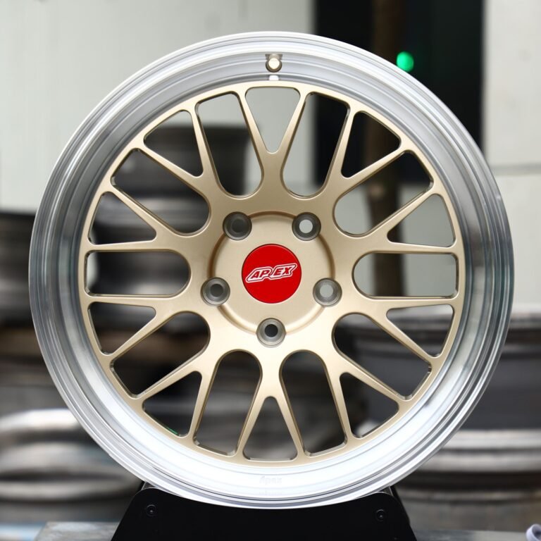 Porsche 911 wheels – Gold Mesh Polished Lip (APEX-Style), front view
