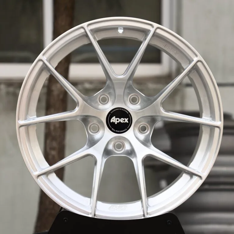 APEX-Style Hyper Silver 5 Y-Spoke Forged Wheels – Porsche 911 / M3, front view