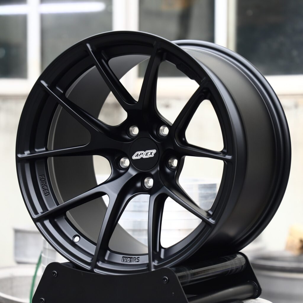 BMW M3 wheels – Matte Black 5 Y-Spoke (APEX-Style), angled view