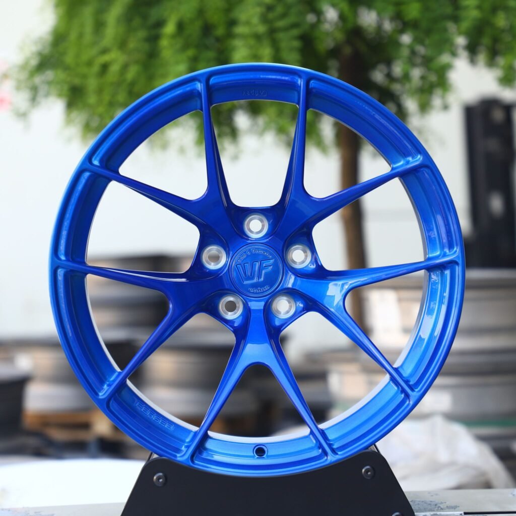 Toyota GR86 wheels – Transparent Blue 5 Y-Spoke (Wheelforce-Style), front view