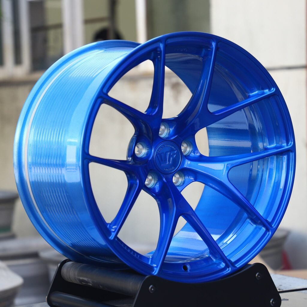 5x100 wheels – Transparent Blue 5 Y-Spoke (Wheelforce-Style), side view