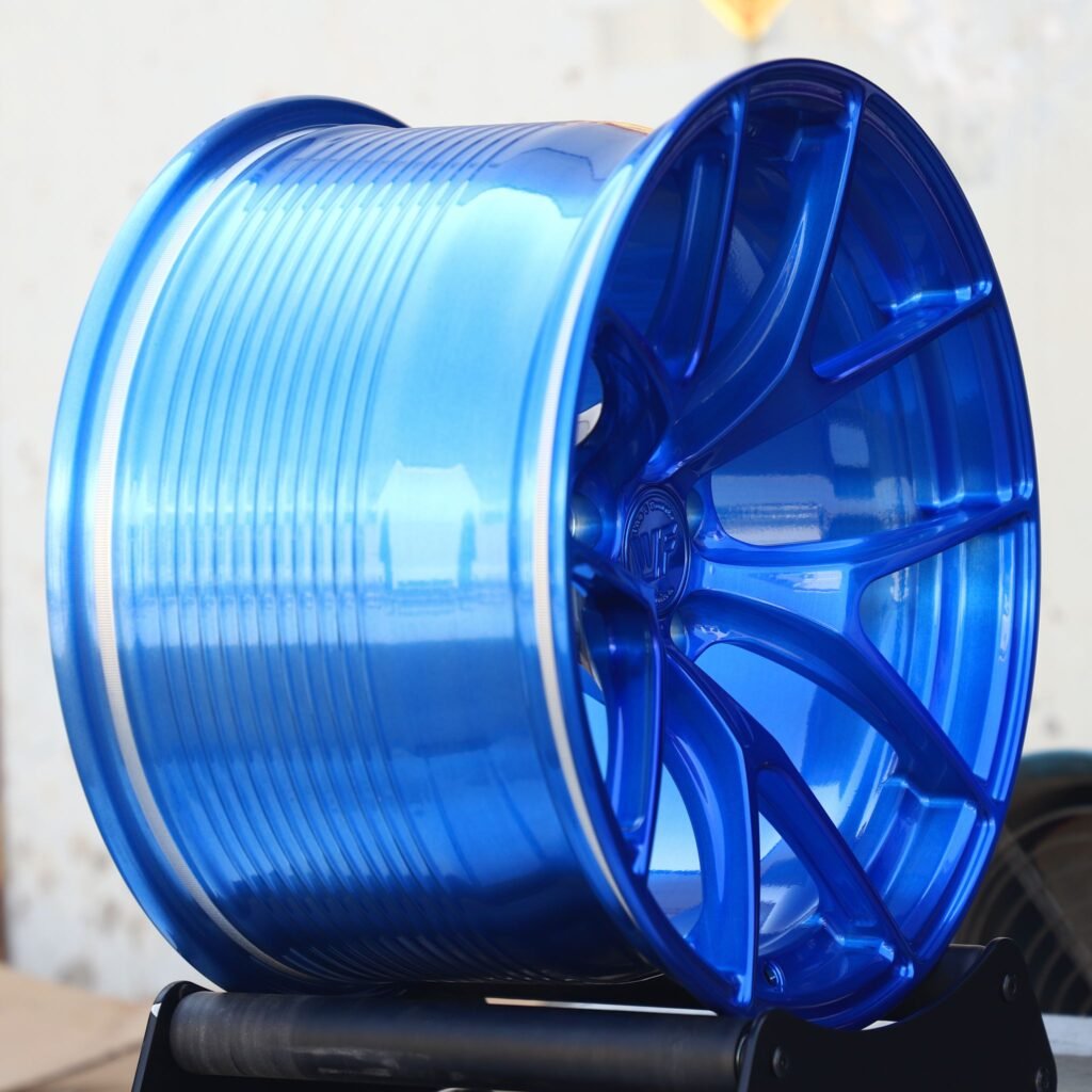 BMW M3 F80 wheels – Transparent Blue 5 Y-Spoke (Wheelforce-Style), lip and barrel detail