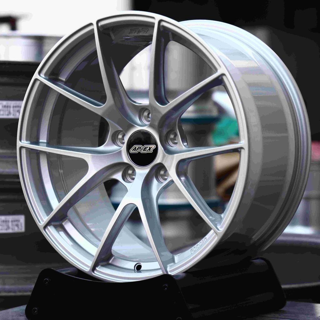 BMW 3 Series F30 wheels – VS-5RS Matte Silver 5 Y-Spoke (APEX VS-5RS-Style), angled view
